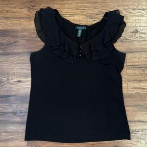 Ralph Lauren Sleeveless ruffle Blouse Button‎ Women Medium Goth Whimsygoth Fairy